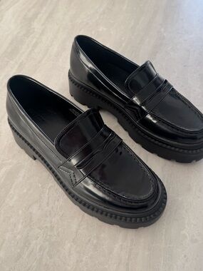 Platform Black Leather Penny Loafers